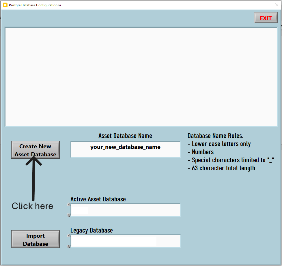 Create New Asset Database interface